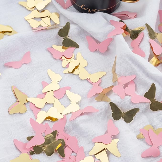 300PC Pink Gold Butterfly Confetti Butterfly Baby Shower Decorations Spring Wedding Bridal Shower Birthday Table Decor