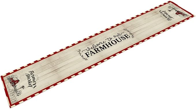 Farmhouse Table Runner, Rustic Country Barn Cottage Rooster Check Animal Plank Coffee Table Center Decor for Home Kitchen Dining Patio Holiday Party Indoor Outdoor Table Decorations 13"x36"