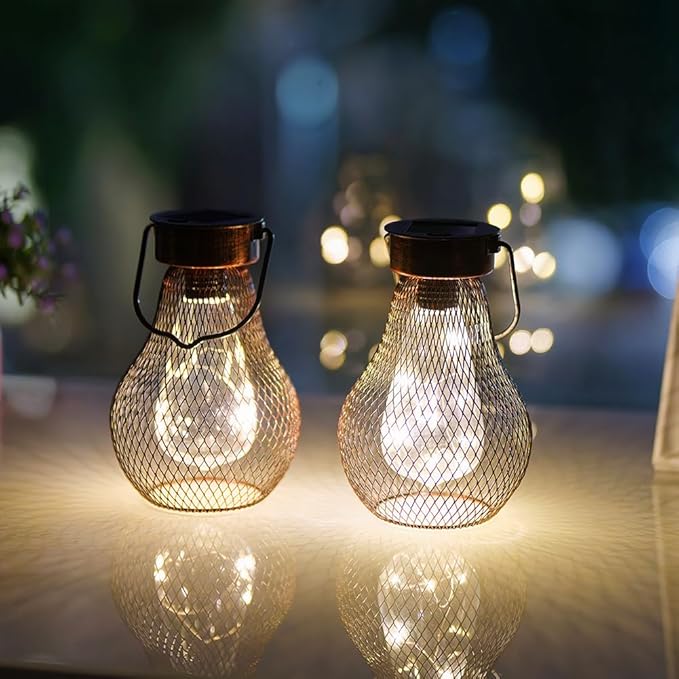 Solar Lanterns Outdoor Hanging Lights for Porch Waterproof,2 Pack Solar Lights Led Powered Lanterns Decorative for Outside Yard Garden Patio Pathway Decor