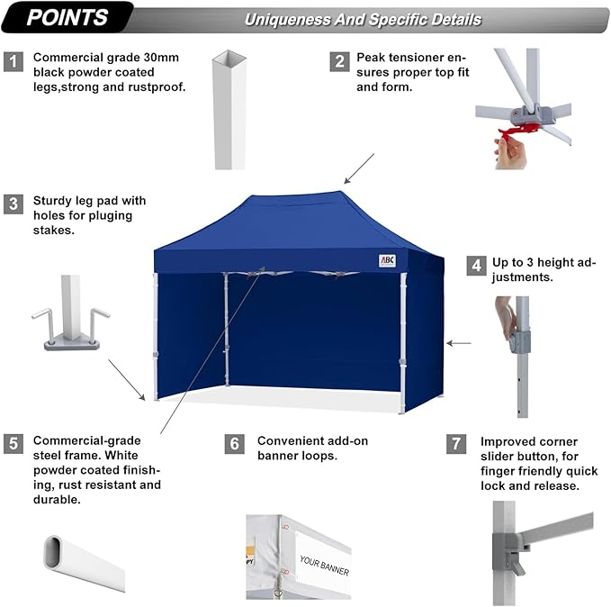 ABCCANOPY Easy Pop Up Canopy Tent with Sidewalls 10x15 Commercial -Series,Navy Blue