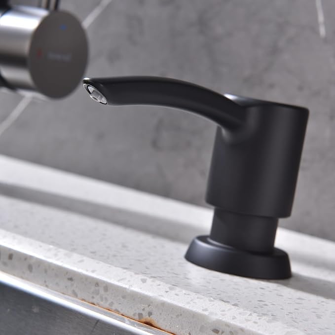 Kitchen Sink Soap Dispenser Matte Black, Built in Soap Dispenser Kitchen Countertop, ABS Pump Head with Refillable Bottle, Under Counter Dish Soap Hand Lotion Dispenser