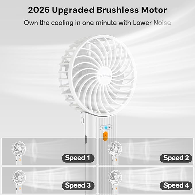 Portable Fan, 4-Speed,180° Foldable, Quiet Mini Small Cute Rechargeable Personal Handheld Fan, 15H Cooling for Women Men Kids Travel Indoor Outdoor Makeup (White)
