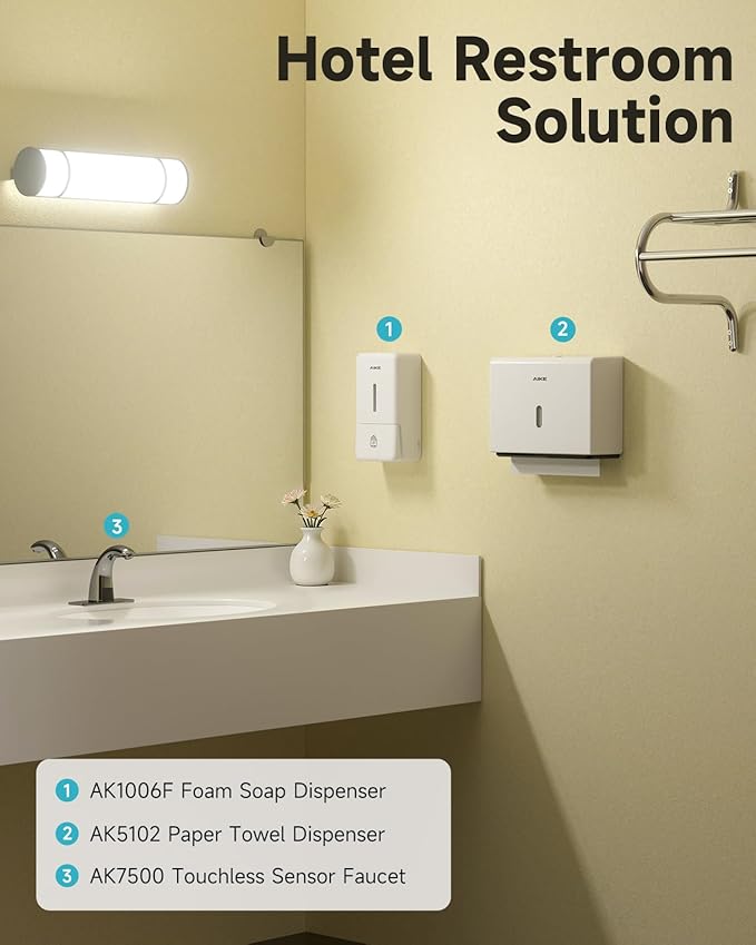 AIKE Foaming Wall Mount Soap Dispenser,27oz Drill-Free for Commercial Bathrooms,Model AK1006F(White)