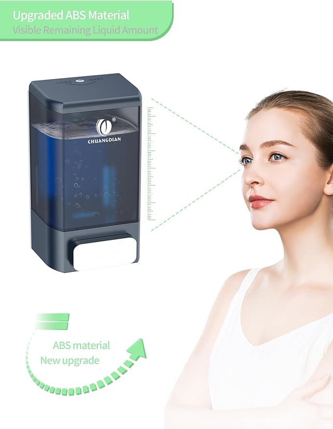 Manual Soap Dispenser Bathroom Kitchen Wall Mounted Soap Dispenser for Bathroom Shower Shampoo Gel Liquid Plastic Container 34oz/1000 ml, Dark Grey, CHUANGDIAN