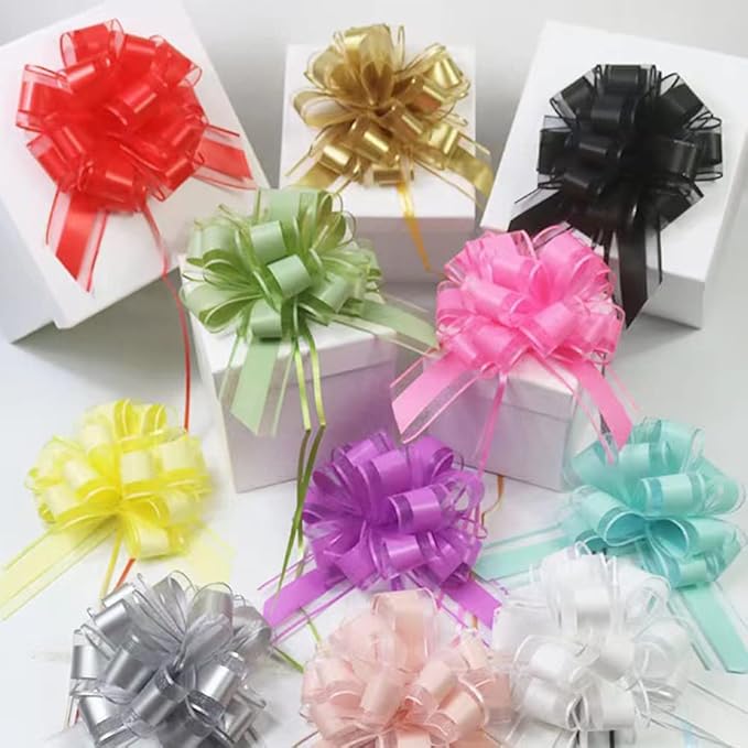 6 PCS Large Pull Bows, Red Pull Bows for Gift Wrapping, 6 Inches Wedding Ribbon Bows for Boxes, Flower Arrangements, Party Decoration (Red)