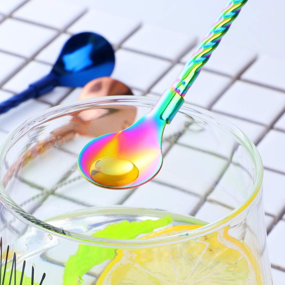 10 pcs Metal Straw Spoons with 2 Cleaning Brushes, Reusable Drinking Spoon Straws for Iced coffee, Iced tea, Milkshake, Cocktail