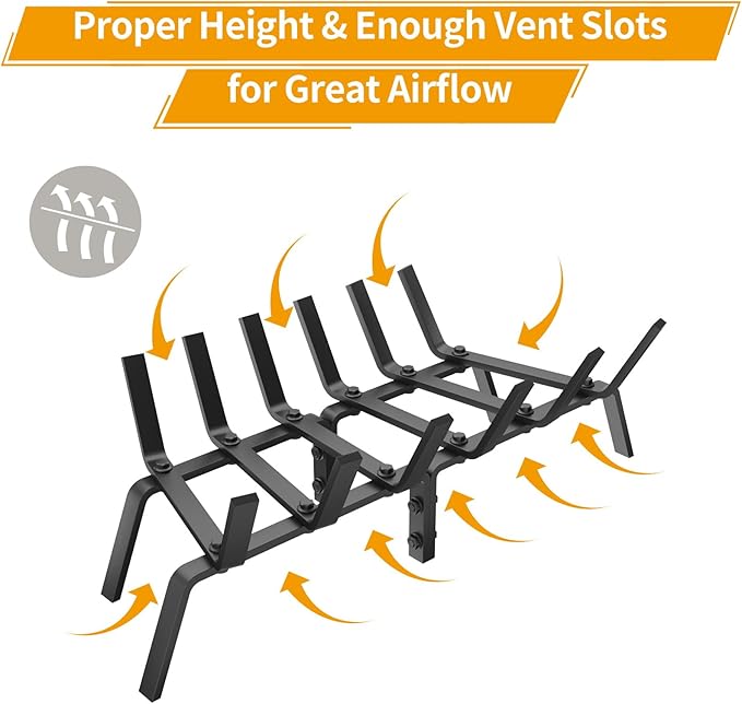 Fireplace Grate, 24 inch Solid Fireplace Log Holder, Heavy Duty Cast Iron Firewood Log Burning Rack Fire Grates for Inside Fireplace Accessories