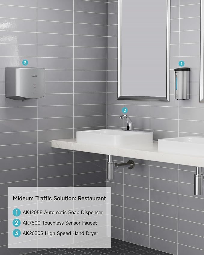 AIKE Classic Automatic Soap Dispenser,25 oz Liquid Wall Mount,Polished Stainless Steel Finish Model AK1205E