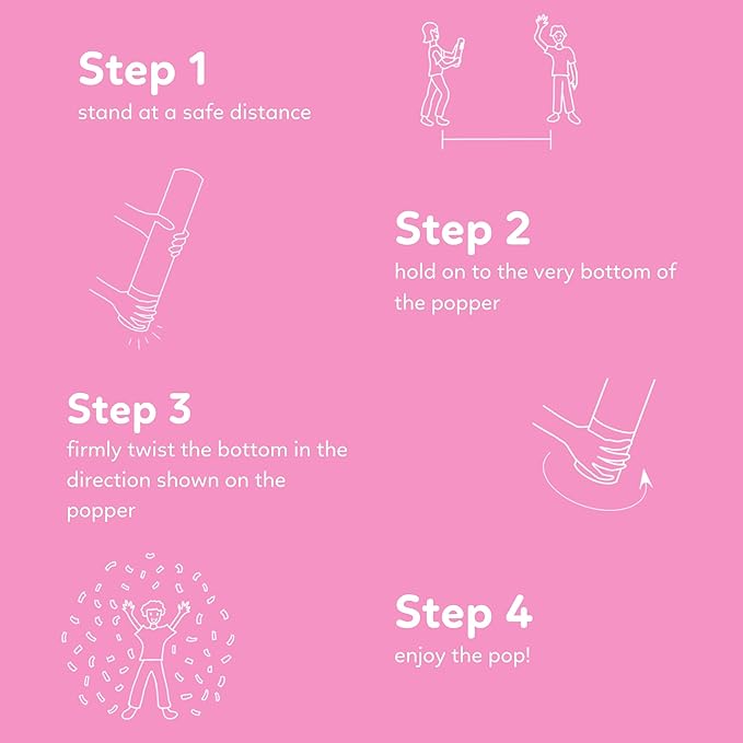 Pink Confetti Cannon Poppers | 2 Pack | Biodegradable Pink Confetti | TUR Party Supplies | Up to 25ft | Giant (12”) | Party Poppers for Graduation, Birthdays, and Bachelorette & Princess Parties