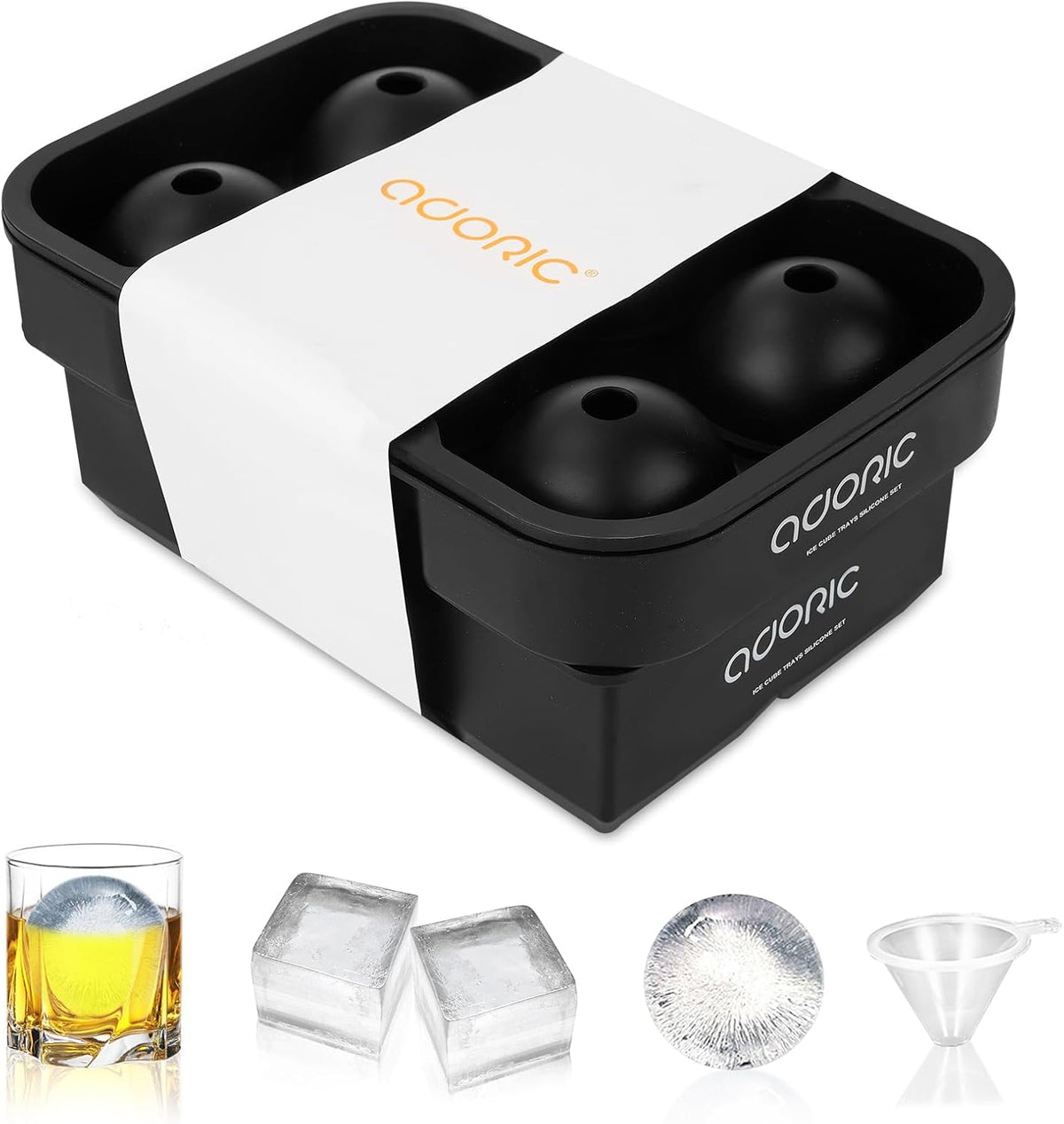 Ice Cube Trays (Set of 2), Sphere Ice Ball Maker & Square Large Ice Cube Molds, Freezer Molds for Whiskey, Cocktails, Homemade Drinks‌‌-Reusable & BPA Free