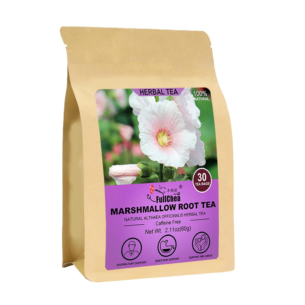 FullChea - Marshmallow Root Tea, 2g X 30 Count - Premium Natural Dried Cut & Sifted Althaea Officinalis - Non-GMO - Caffeine-free
