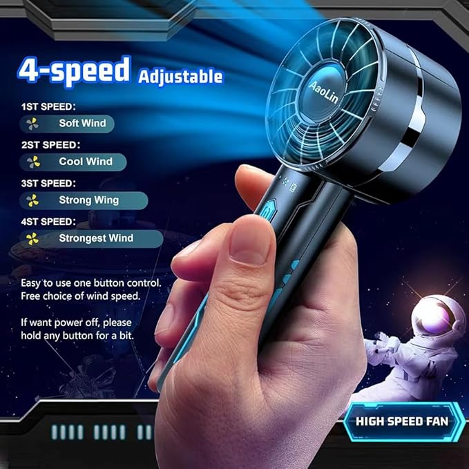 Portable High Speed Mini Handheld Fan, USB Rechargeable Neck Personal Mini Fan(7000 RPM high speed motor,Lasts 4-16 Hours) 4-speed powerful Wind Fans for Summer Outdoor Traveling,Gifts for Kids