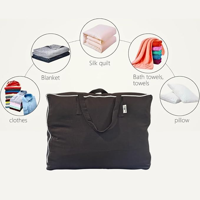 Blanket and Comforter Storage Bag with Handles for Comforters, Blankets, Linens and Garments | Underbed/Wardrobe Breathable Closet Organizer Bag (X-Large (24"x15"x12"), Black)