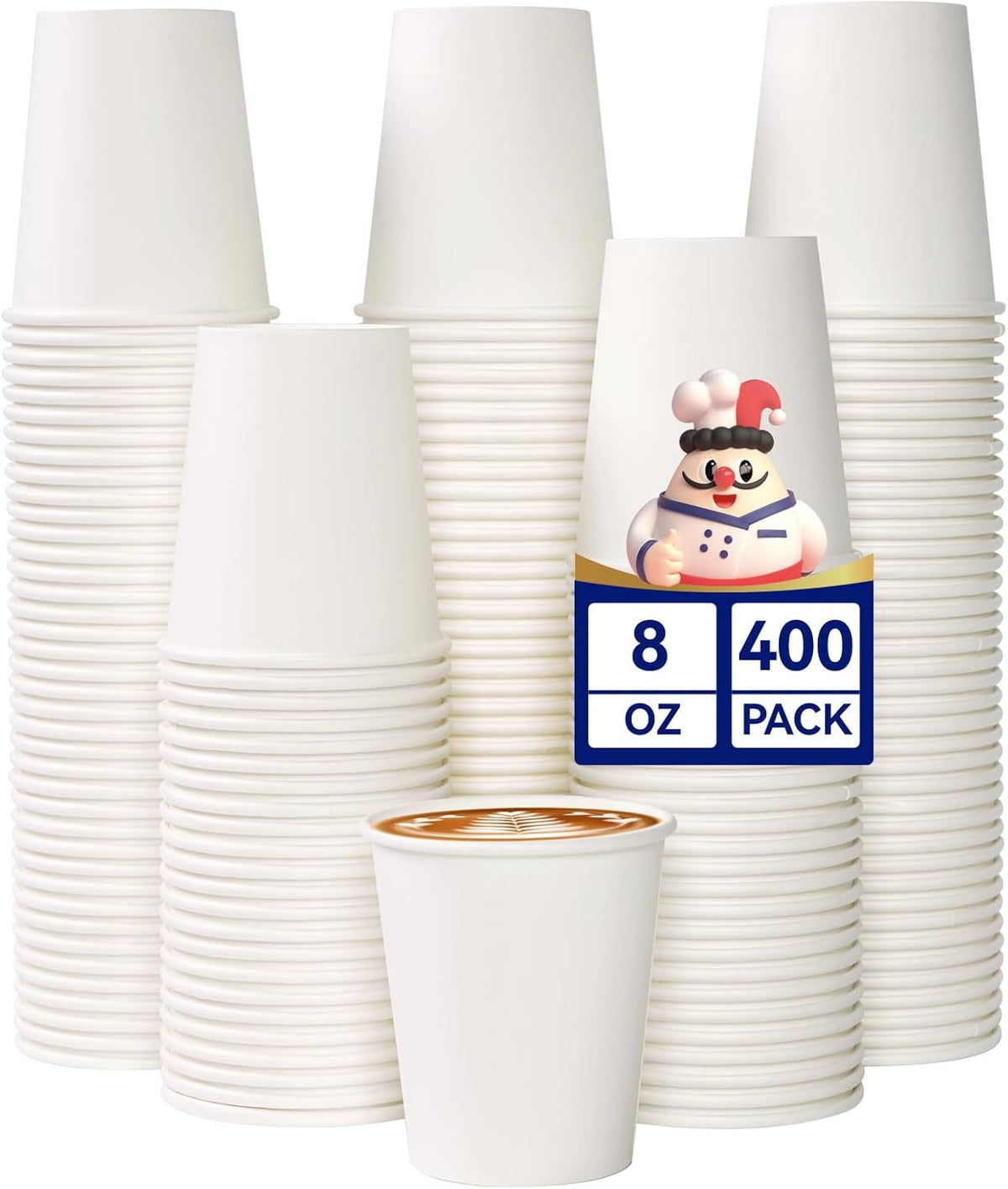 Jolly Chef 180 Count 16 oz Coffee Cups, White Drinking Paper Cups for Coffee, Water, Juice, or Tea, Suitable for Party, Picnic, Travel, and Events