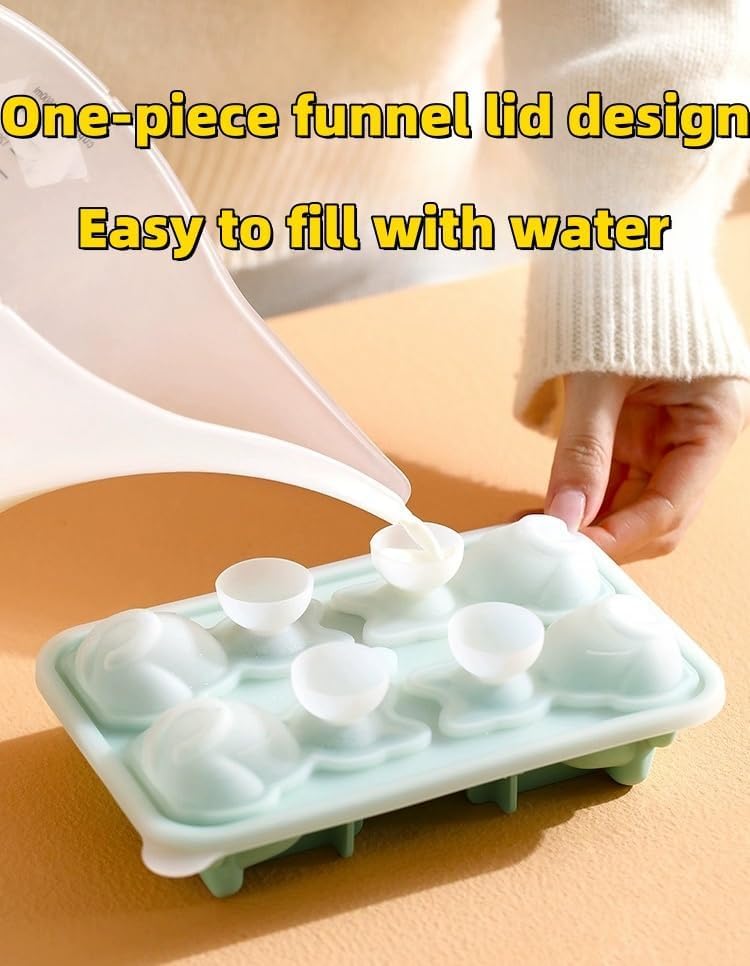 Cute 3D Cat Silicone Ice Cube Tray Mold Cartoon Animal Ice Box BPA-Free (Black)