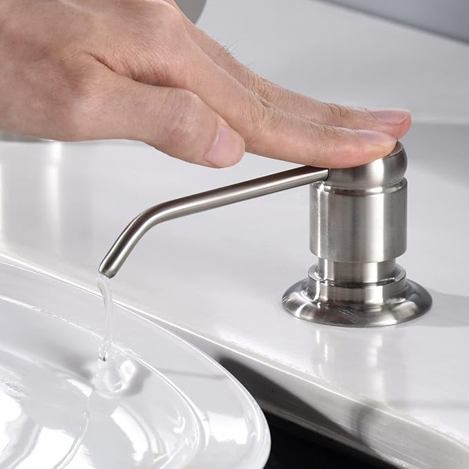 GAGALIFE Soap Dispenser for Kitchen Sink (Brushed Nickel) and Extension Tube Kit, Complete Brass Head, 40" Silicone Tube Connect to The Soap Bottle Directly, Say Goodbye to Frequent Refills
