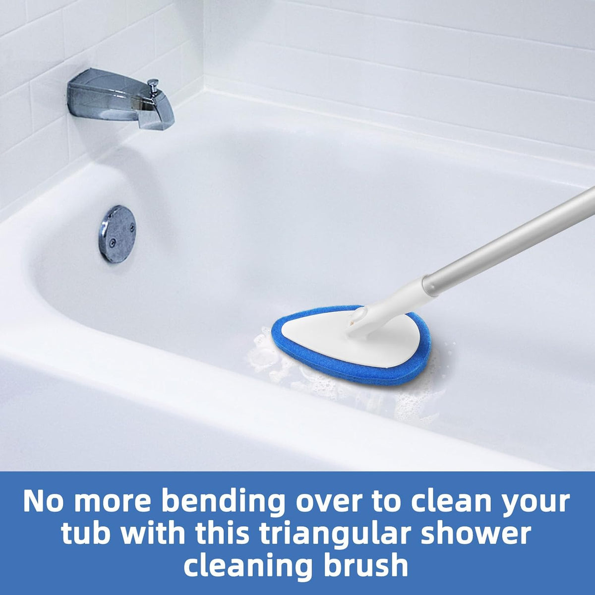 Qaestfy Shower Bathtub Tub Tile Scrubber Cleaning Brush with 51'' Handle, 5 Non-Scratch Scouring Pads