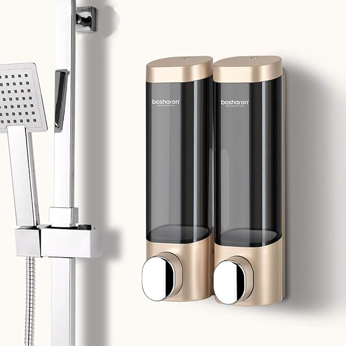 Soap Dispenser Shampoo Shower Dispenser Wall Mount 300mlx2 for Bathroom Hotel (Gold)
