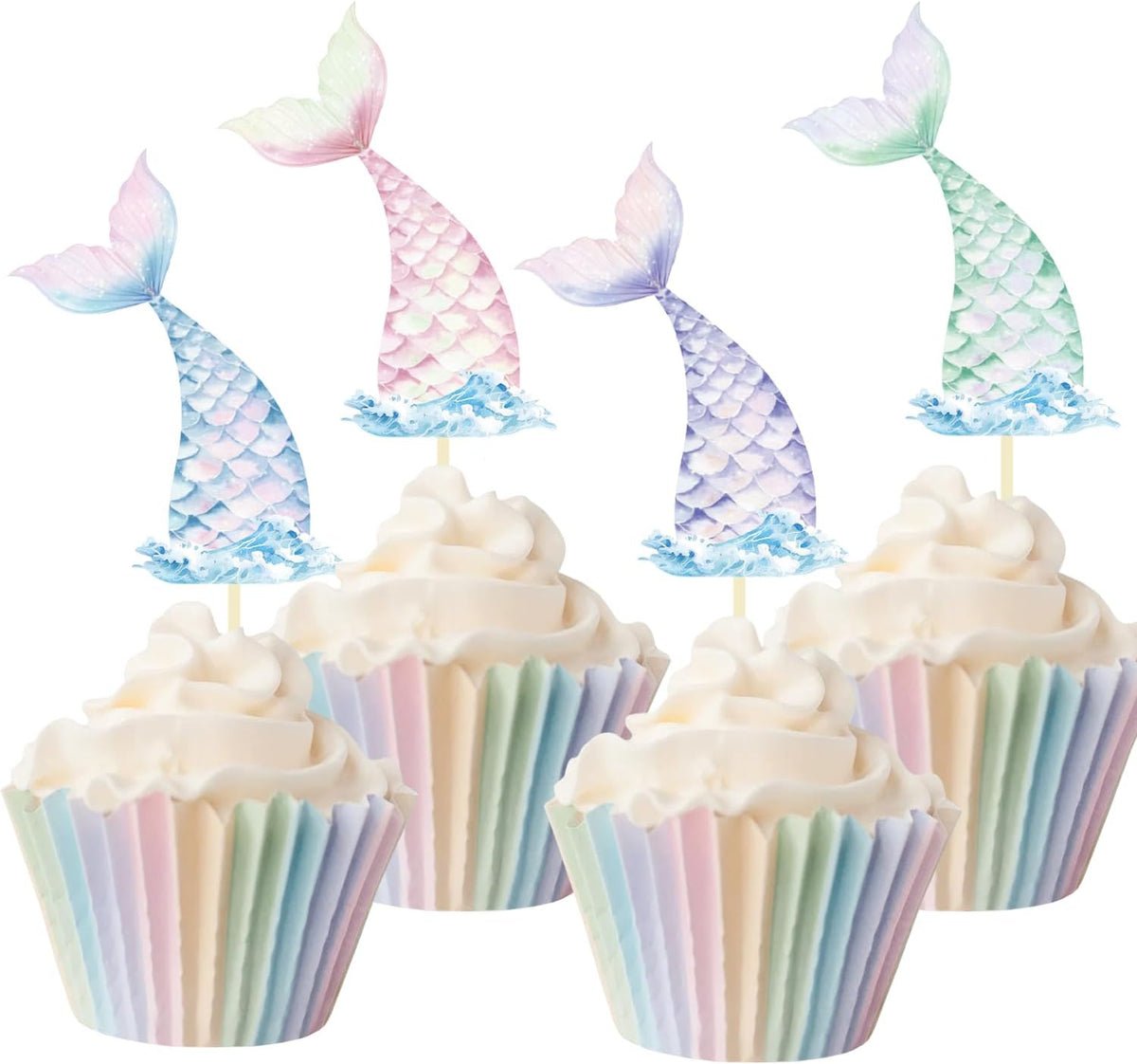 24 Pieces Mermaid Tail Cupcake Toppers Under the Sea Cake Decorations Picks for Mermaid theme Birthday Party Decoration Baby Shower Supplies (Mermaid