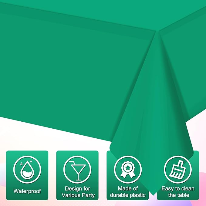 16 Pack Green Plastic Tablecloth for Rectangle Tables, Premium Decorative Green Disposable Table Cloths for Parties, Rectangle Party Table Cover for Birthday Anniversary Graduation Picnic, 54x108 Inch