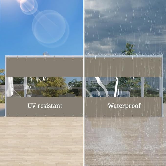 Covers & All Outdoor Clear Panel Curtain, 12 oz Vinyl Outdoor Curtains for Patio, Weather Resistant Waterproof Tarp with Brass Grommets for Pergola, Porch, Gazebos, Balcony (8'H x 8'W Feet, Beige)