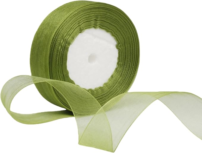 1 Inch 50 Yards Sheer Organza Ribbon Chiffon Ribbon for Gift Wrapping Wedding Bouquet Crafts (Green)