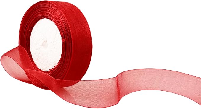 1 Inch 50 Yards Sheer Organza Ribbon Chiffon Ribbon for Gift Wrapping Wedding Bouquet Crafts (Red)