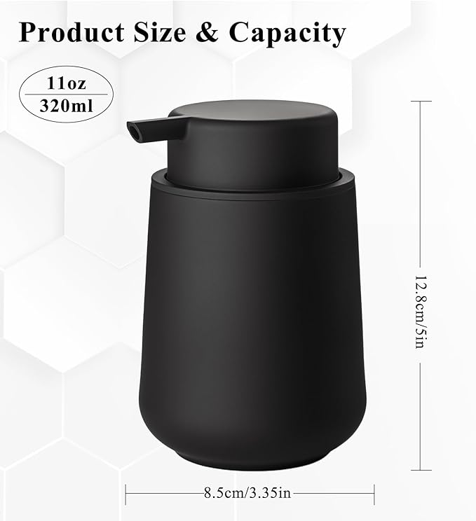 Plastic Soap Dispenser Foaming 11 oz Refillable Foam Bottle for Bathroom & Kitchen Countertops Matte Black