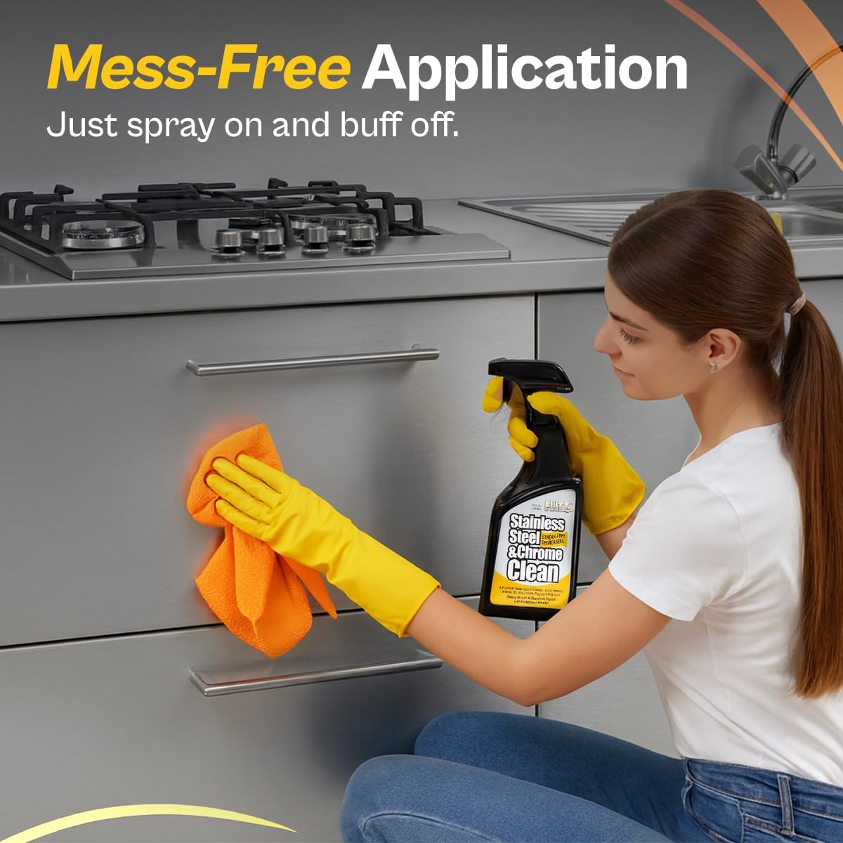 Flitz Stainless Steel & Chrome Clean - 16oz Bottle, USA-Made Stainless Steel Cleaner Spray for Appliances - Grill, Fridge, Sink Stain Remover - Also Works on Aluminum Surfaces (12 Pack)