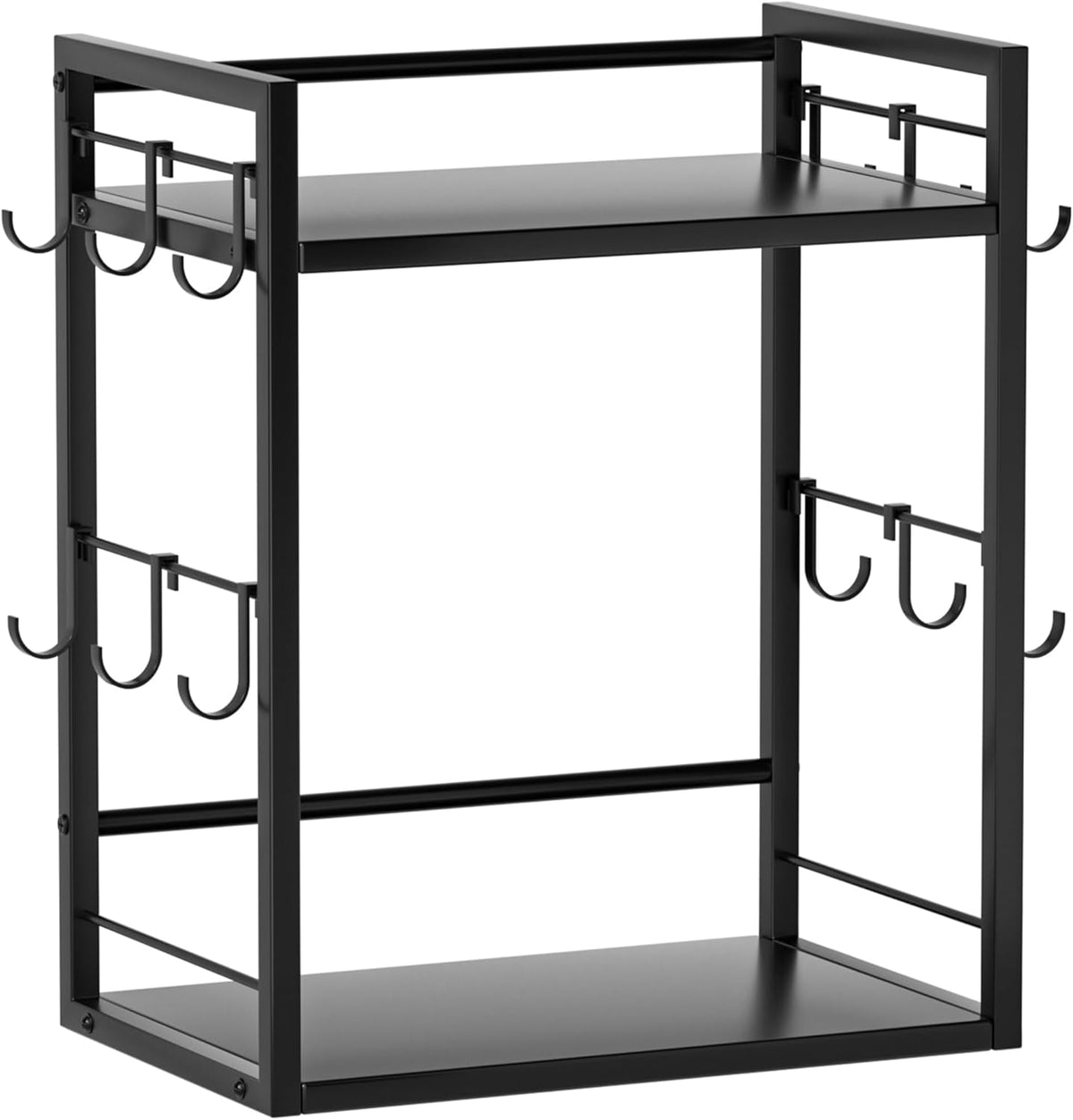 Dorhors 2 Tier Coffee Bar Accessories and Organizer,Multi-functional Mug Holder with 12 Hooks,Wood Coffee Station Organizer