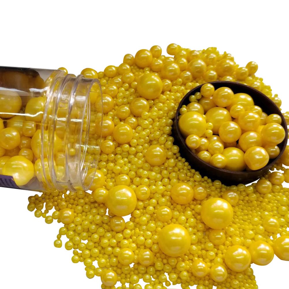 Edible Yellow Sugar Pearls Candy Sprinkles 120G/ 4.23Ounce Baking Cake Sprinkles Cupcake and Cake Topper Cookie Decorations Wedding Party Valentines