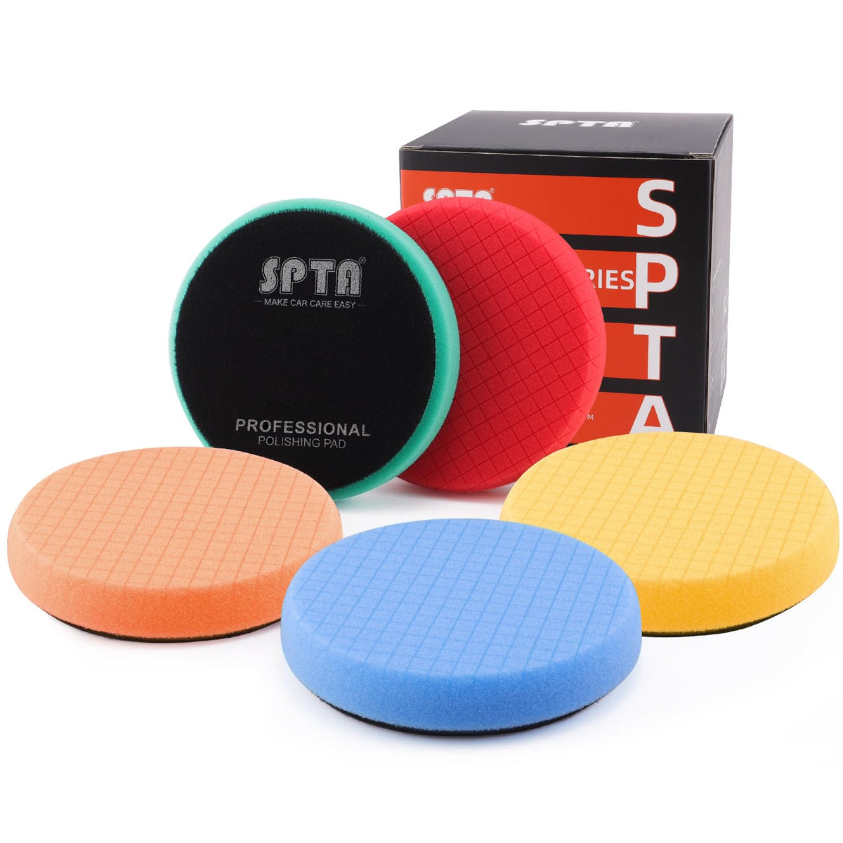 Buffing Polishing Pads, SPTA 5Pc 3.5 Inch Face for 3 Inch 76mm Backing Plate Compound Buffing Sponge Pads Cutting Polishing Pad Kit For Car Buffer Polisher Compounding,Polishing and Waxing -FPTFS3-MIX
