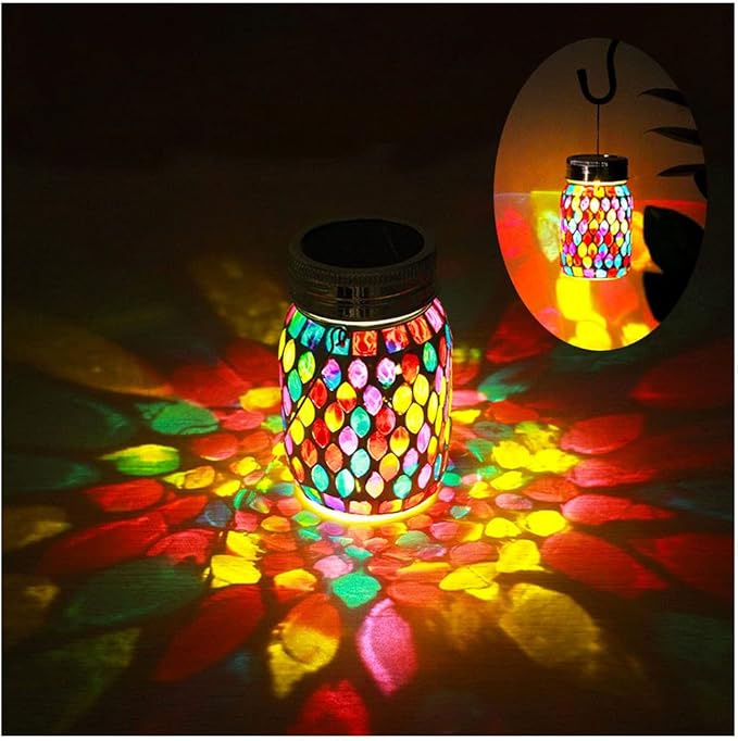 Mosaic Lights Outdoor Hanging Lanterns, Rechargeable Mosaic Solar Lanterns， Outdoor Waterproof Solar Night Lights Table Lamps for Decorations