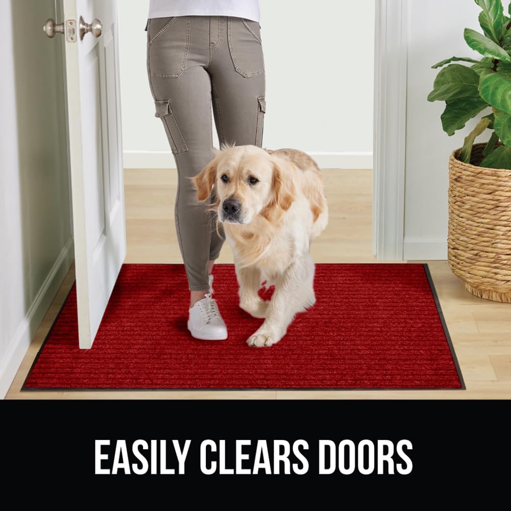 GORILLA GRIP Traffic Guard Door Mat, 70x24, Heavy Duty Welcome Mats, Commercial Office Space Doormat, Waterproof, Fade Resistant, Strong Rubber Backing, Low Profile, Shoe and Boot Scraper, Red