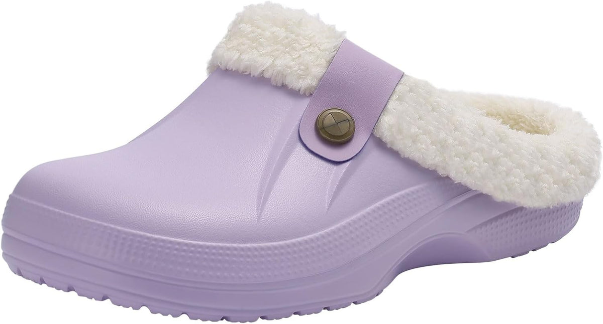 Beslip Classic Fur Lined Clogs Waterproof Winter Fuzzy Slippers for Women Men Indoor and Outdoor