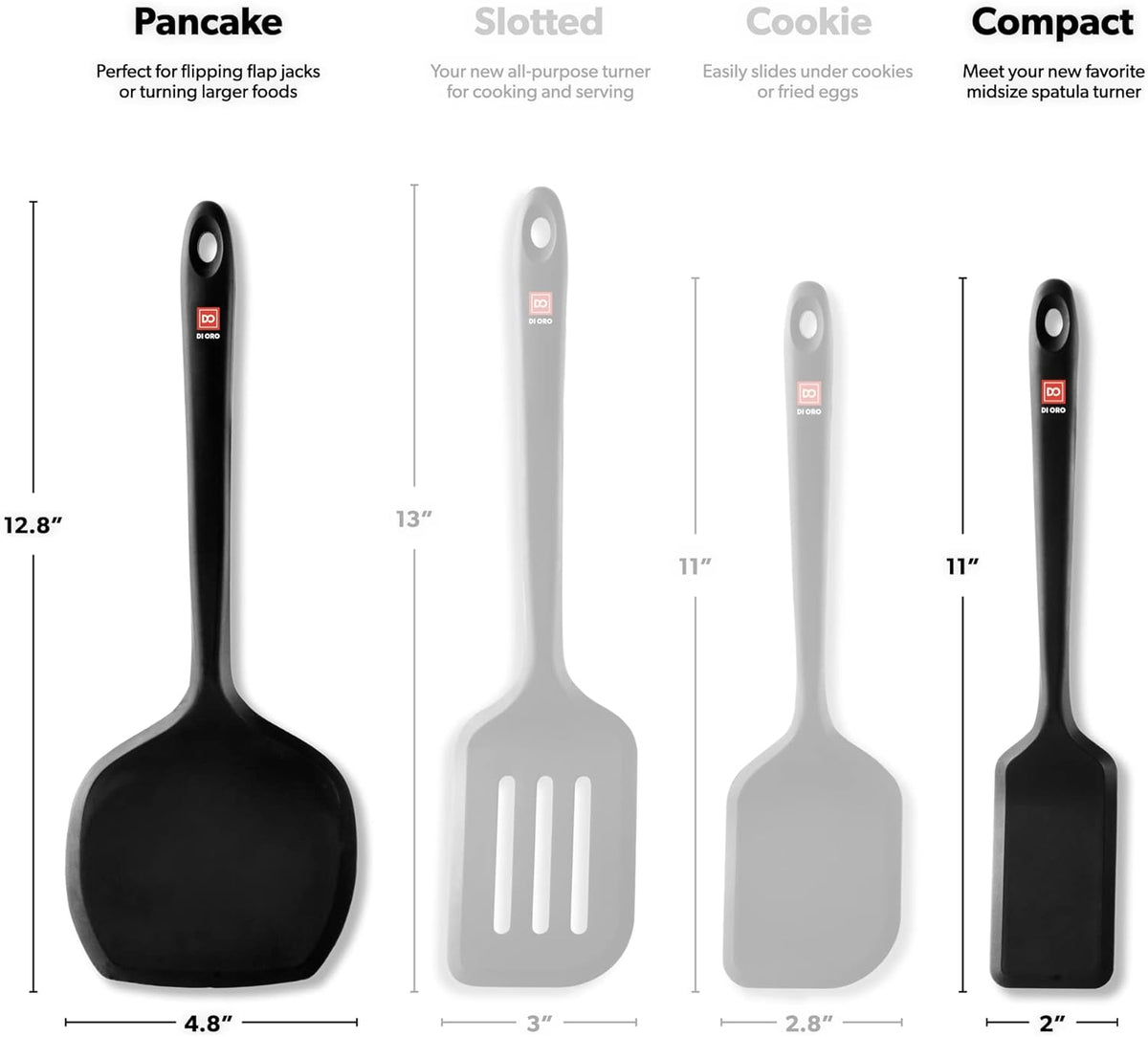 DI ORO Silicone Turner Spatula Set - Kitchen Spatulas for Nonstick Cookware - Cooking Utensils for Flipping Eggs & Pancakes