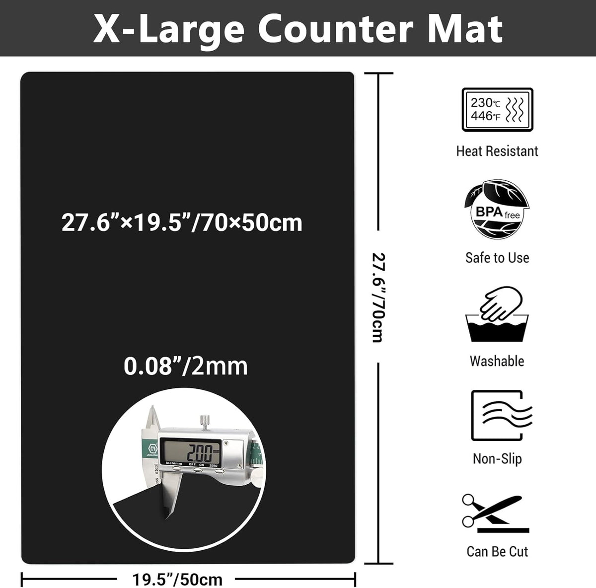 Ewen 2mm Thick Silicone Mats for Kitchen Counter, 27.6x19.5in Heat Resistant Silicone Baking Mat