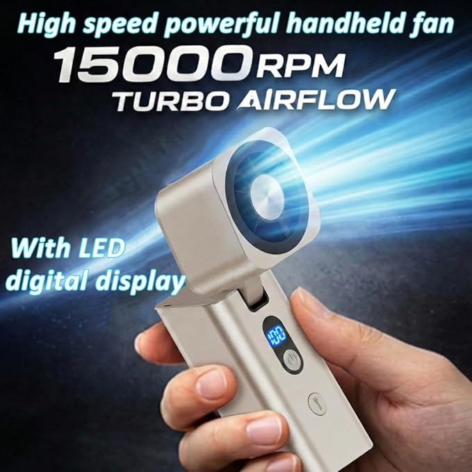 Metal Portable Mini handheld fan 1-100 speed 15000RPM,Rechargeable Pocket Personal handheld turbo fan 5000mAh with flashlight,Small hand held fan for Travel Camping Beach,Gifts for Women (Silver)