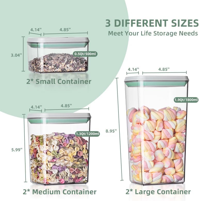 Ankou Airtight Food Storage Container Sets with Lids 6Pcs Pop Containers for Kitchen Pantry Organization BPA-Free Stackable Kitchen Storage