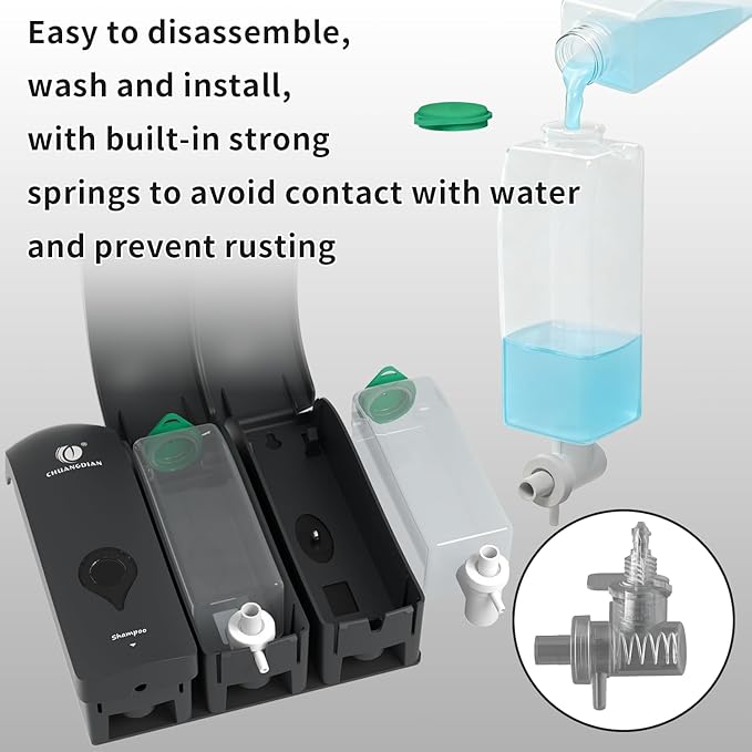Shampoo Conditioner Body Wash Dispenser, Wall-Mounted Bathroom Soap Dispenser Set of 3 (Black), Refillable Shower Soap Shampoo Dispenser for Bathroom,Kitchen,Hotel and Airbnb