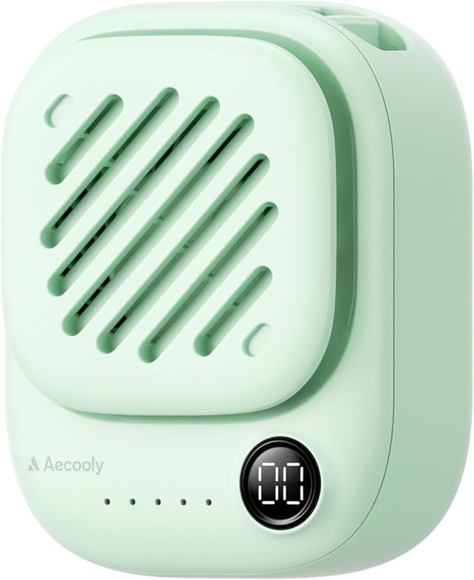 Aecooly Mini Portable Neck Fan, Mighty Hands Free Fan, Magnetic Fit Click 01 USB Rechargeable [10H Max Cooling Time], Personal Battery Powered, Pocket for Travel, Summer, Gifts for Women -Green