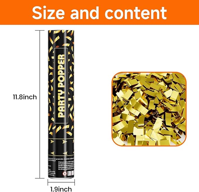 12 Pack Gold Confetti Cannon Poppers, Confetti Shooter, Party Popper for Celebration, Birthday, Graduation, New Year's Eve Party
