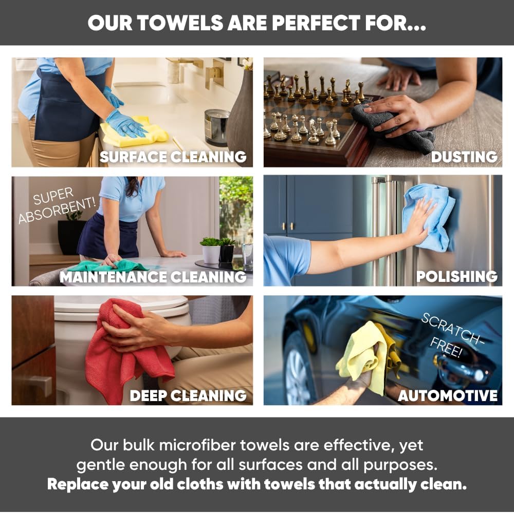 Microfiber Wholesale All Purpose Microfiber Towels - 50 Pack - Reusable Wash Cloths, Dust, Kitchen, Car, Shop Rags for Cleaning (White)
