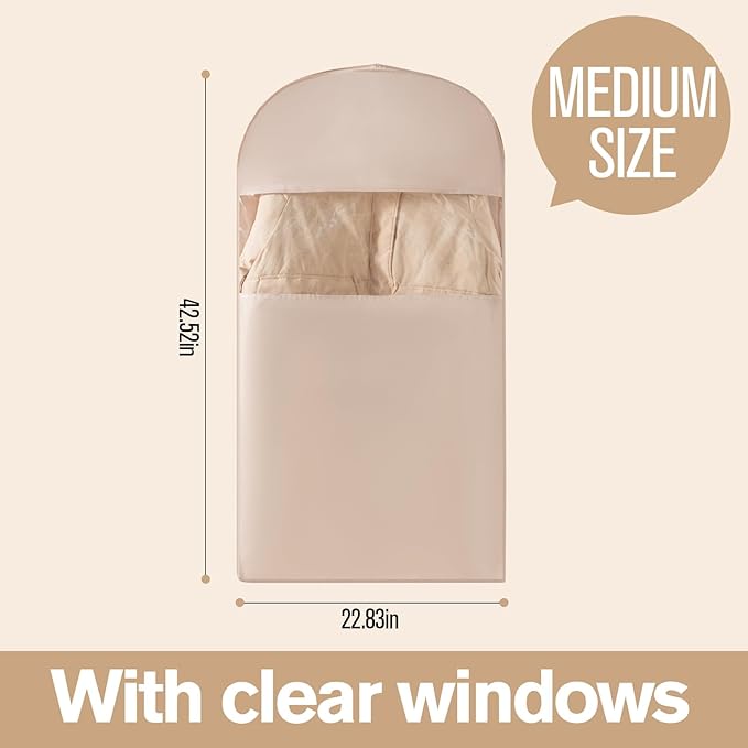 2 Packs Breathable Hanging Garment Bags for Clothes & Suits - 45" Fabric Suit Bags for Closet Storage, Garment Covers for Coats, Dresses, Jackets, Shirts, Wardrobe Protector (ecru)