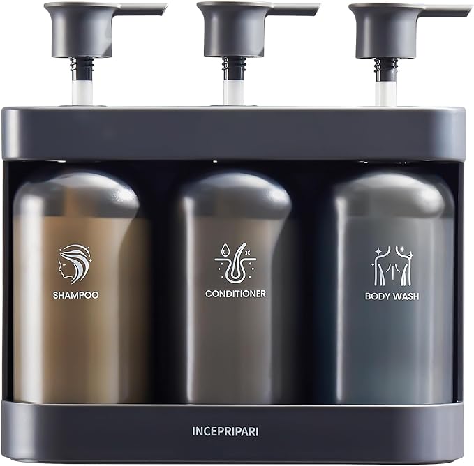 Shampoo Dispense for Shower, Shower Soap Dispenser Wall Mounted, Shower Dispenser 3 Chamber No Drill, Shampoo and Conditioner Dispenser for Bathroom Hotel, Shower Shampoo Dispenser 3 Chamber, Black