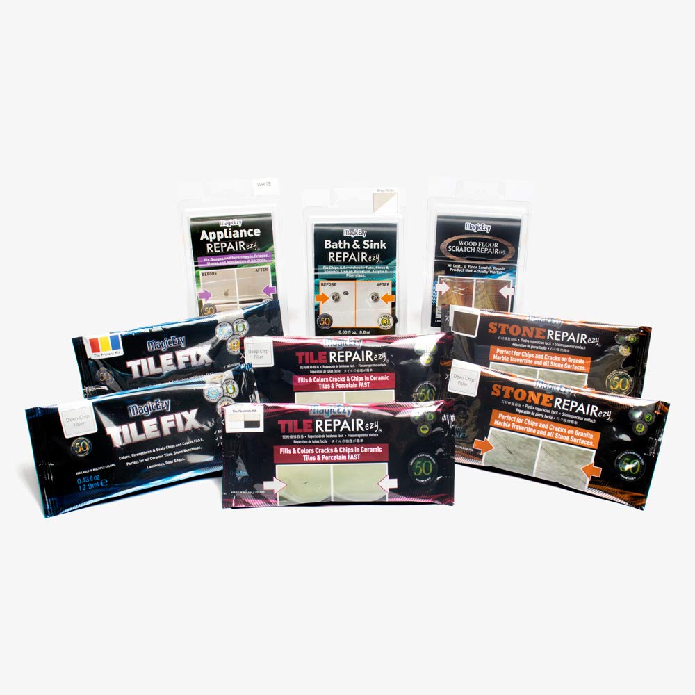 MagicEzy Tile Repair Kit: Porcelain Repair Kit - Ceramic Tile Repair Kit - Mix and Match Colors - Acrylic, Stone, Fiberglass - Wall Touch Up (Gold)