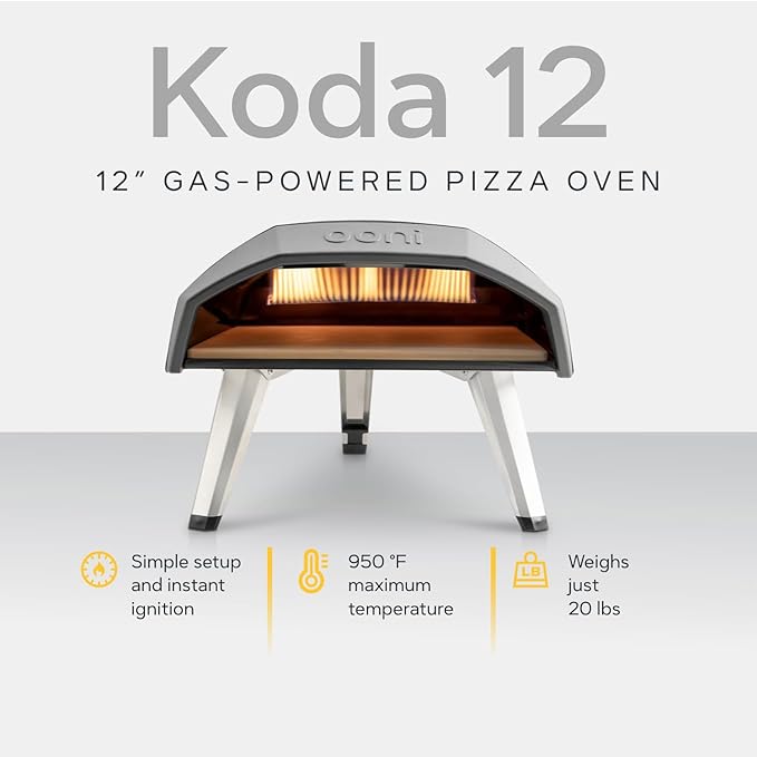 Ooni Koda 12 Portable Gas Pizza Oven Bundle - Pro Pizza Oven Bundle - 12" Bamboo Pizza Peel and IR Thermometer