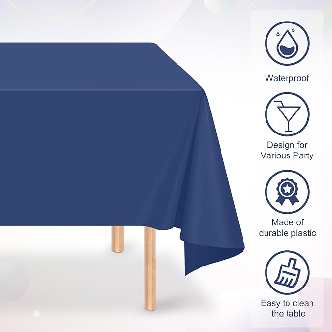 16 Pack Navy Blue Plastic Tablecloth for Rectangle Tables, Premium Decorative Navy Blue Disposable Table Cloths for Parties, Rectangle Party Table Cover for Birthday Wedding Banquet Event, 54x108 Inch