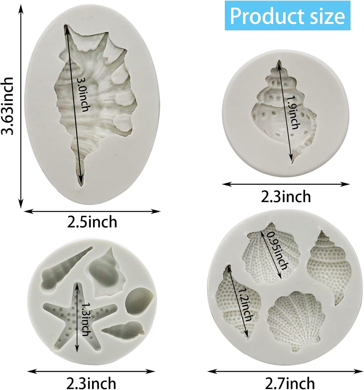 Memovan Marine Theme Fondant Molds 4pcs Seashell Conch Starfish Silicone Baking Mold for Under the Sea Ocean Marine Cake Cupcake Decoration Chocolate