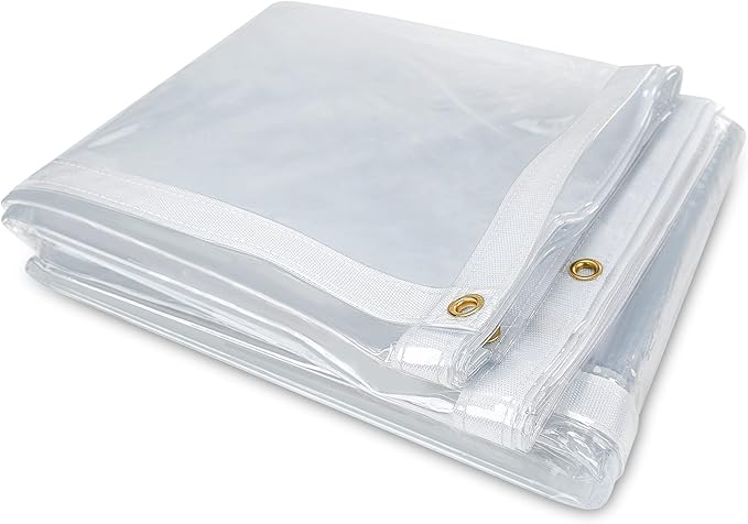 7 x 9FT Outdoor Clear Tarp Curtain Waterproof Wind-Proof 24 Mil Transparent Vinyl Tarp for Patio Pergola Garden Canopy Rainproof Anti-Tear PVC Thick Cover with Grommets